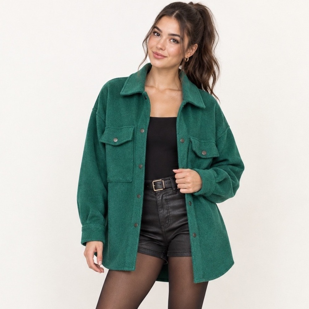 Wild Fable Shacket XL Green Oversized Button Front Long Sleeve Flap Pockets